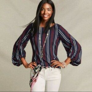 CABI Striped Flag Blouse 100% Cotton Blue XS #5516 EUC